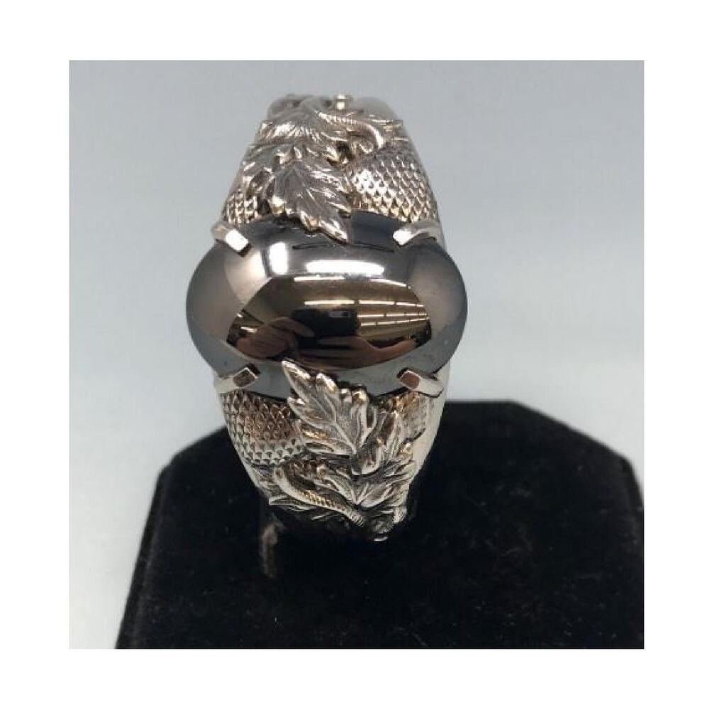 Whiting & Davis Silver-Tone Hematite Cabochon Leaf Bracelet - Picture 9 of 10